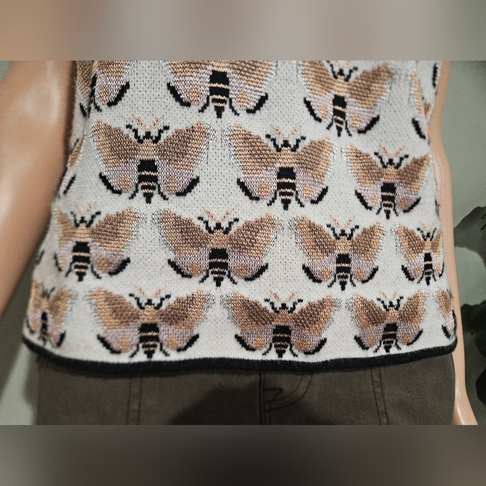 Anthropologie x Sarah Gordon Maria Mock Neck Sweater Tank–Bee Print Metallic. M - Picture 11 of 16